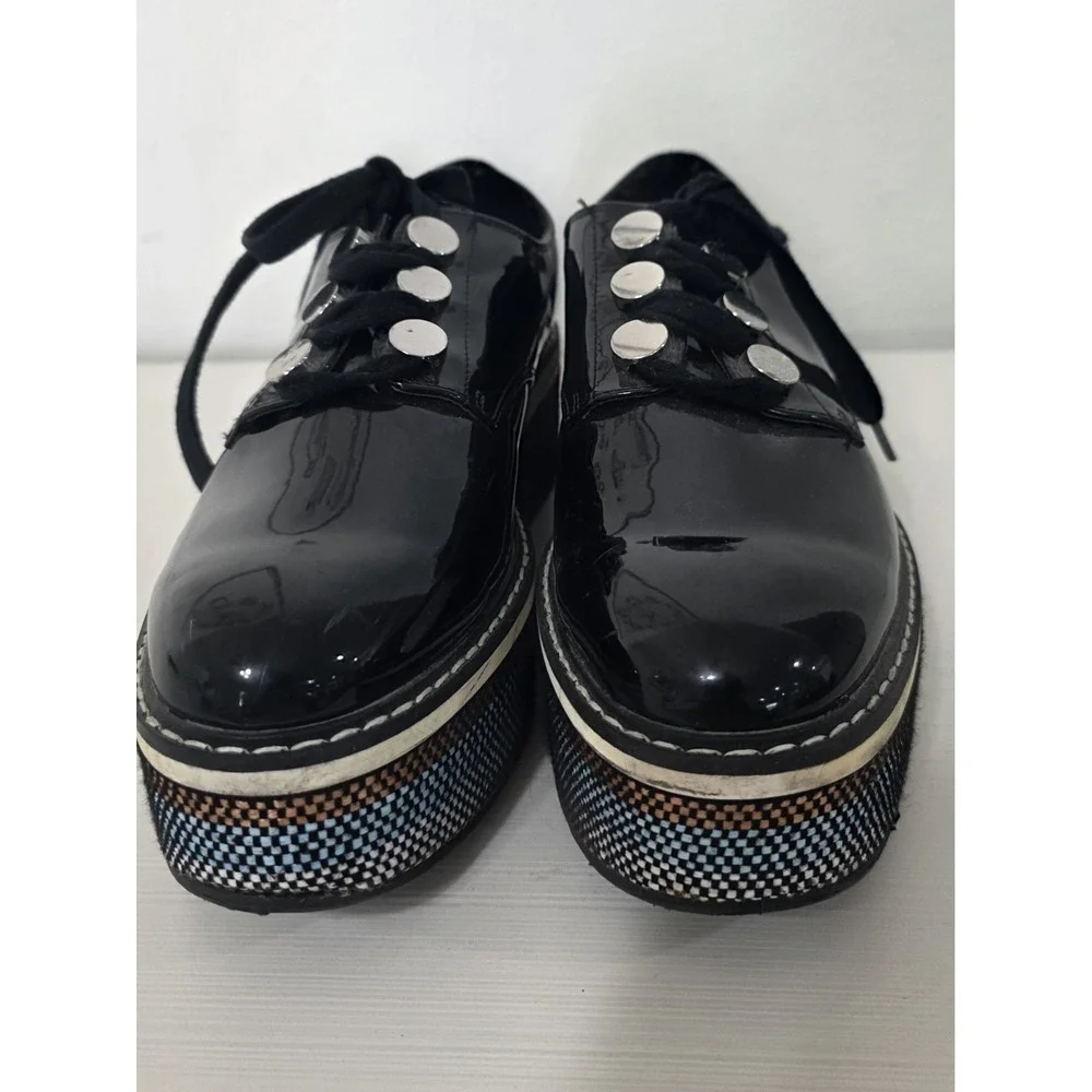 ZARA Black Patent Multi-Stripe Thick Platform Oxford Shoes Size EU 41  USA Size